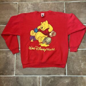 VTG 90s Mickey Inc Winnie The Pooh Red Sweatshirt Adult XL Walt Disney World USA